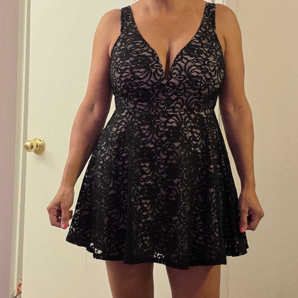 Express Black Embellished Skater Mini Skirt With Skort